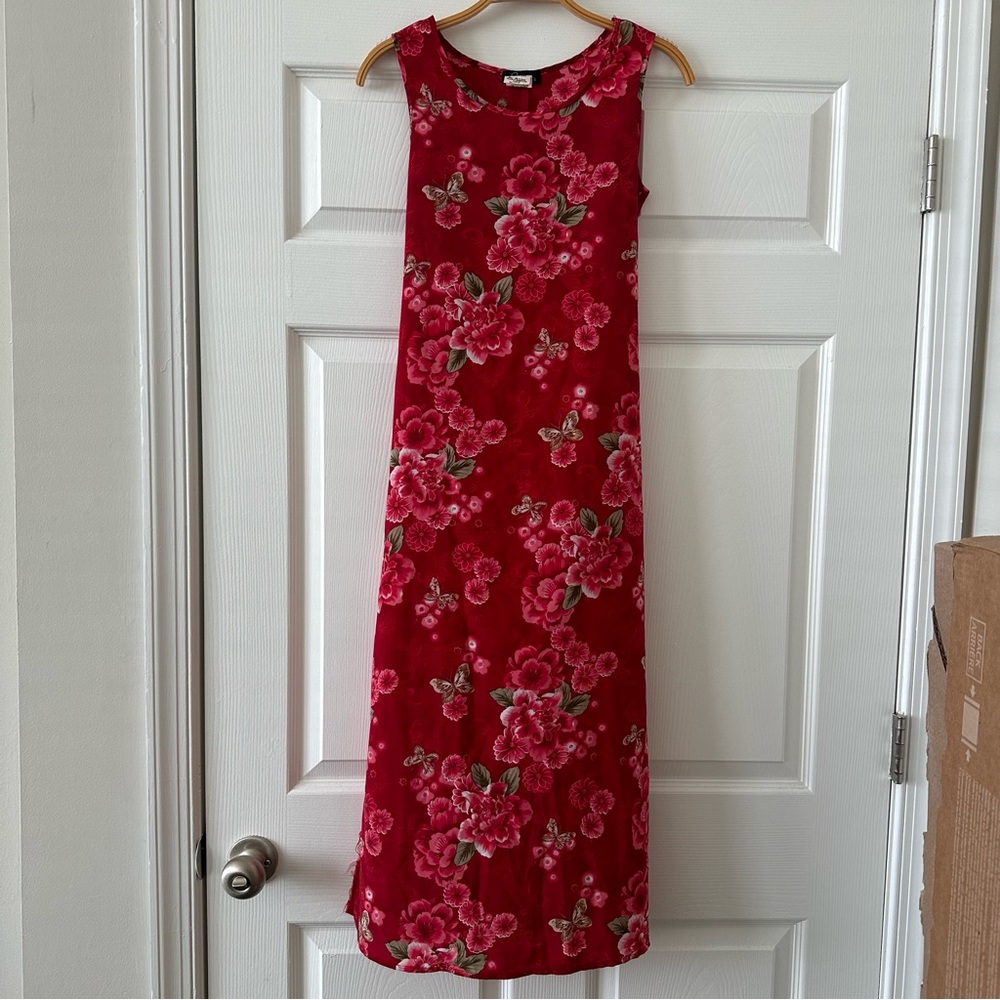 Vintage 90s Speechless Floral Maxi Dress Red Pink Butterfly Flowers Fairy Summer